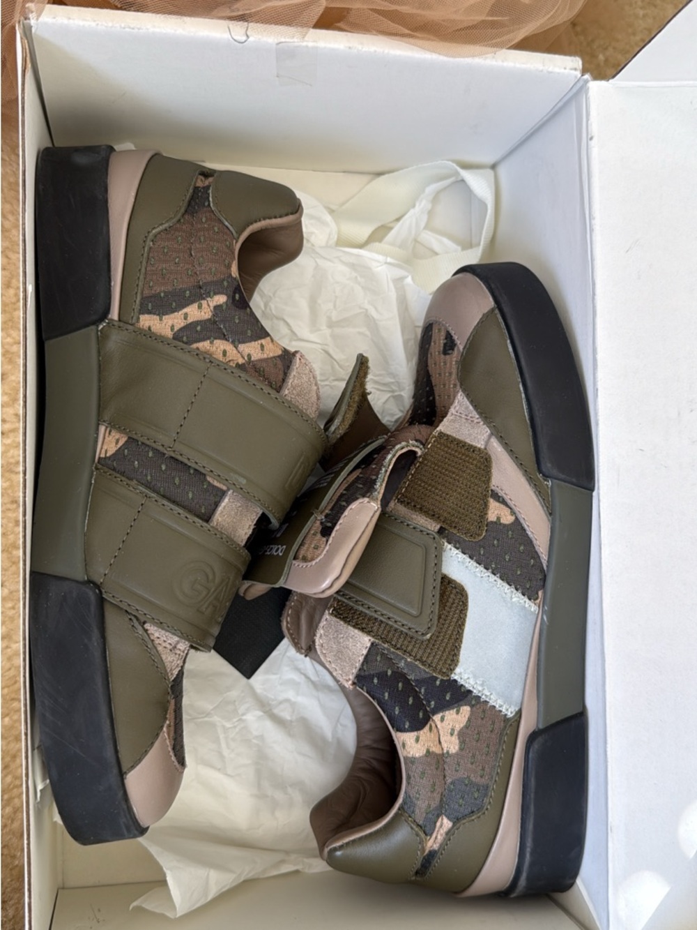 Dolce & Gabbana Kids Camouflage Strap Sneakers in Olive, Tan & Black